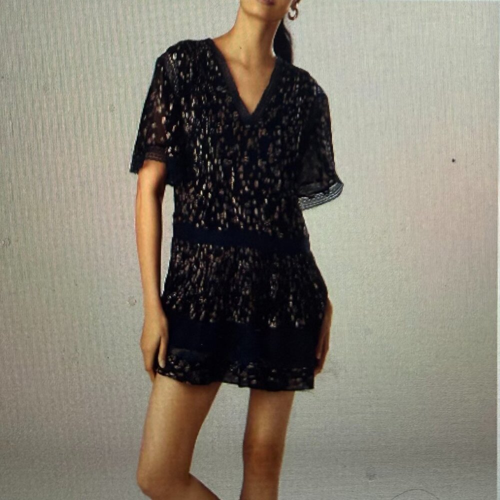 Anthropologie, Maeve V-Neck Lurex Tiered Mini Dress